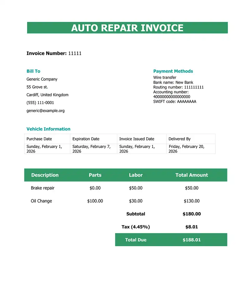 Auto repair invoice