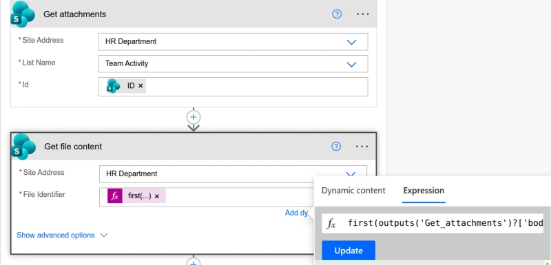 Power Automate Get file content action retrieving a SharePoint image