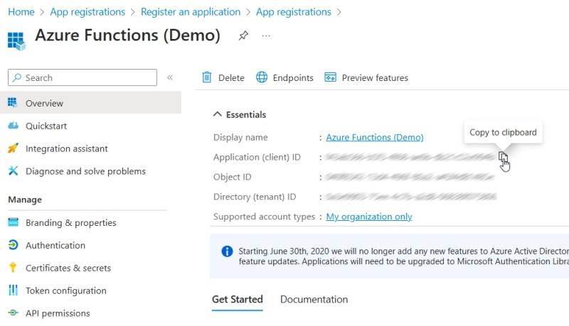 Copy Application (client) ID of your Entra ID app