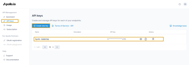 Create API key