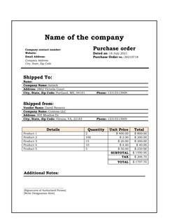 Simple purchase order