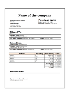 simple purchase order form