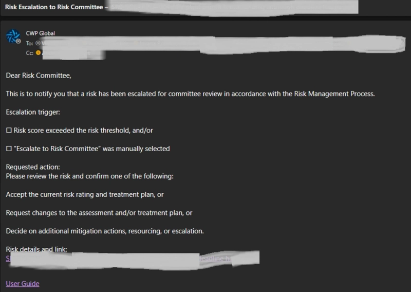 Power Automate escalation notification for high-scoring or flagged risks