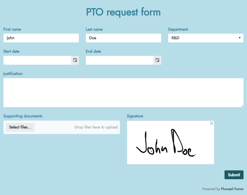 Pre-filled form created with Plumsail Forms