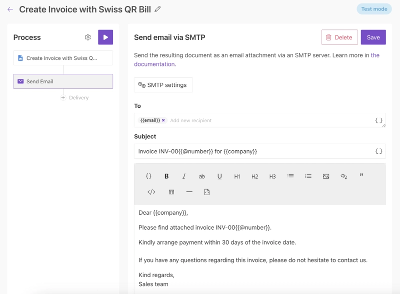 Email delivery settings