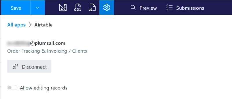Connected Airtable base in Plumsail Forms