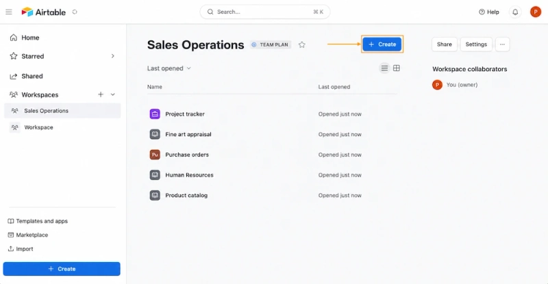Create new Airtable base