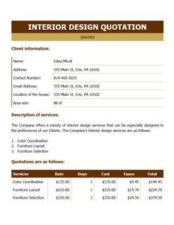 Interior design quotation