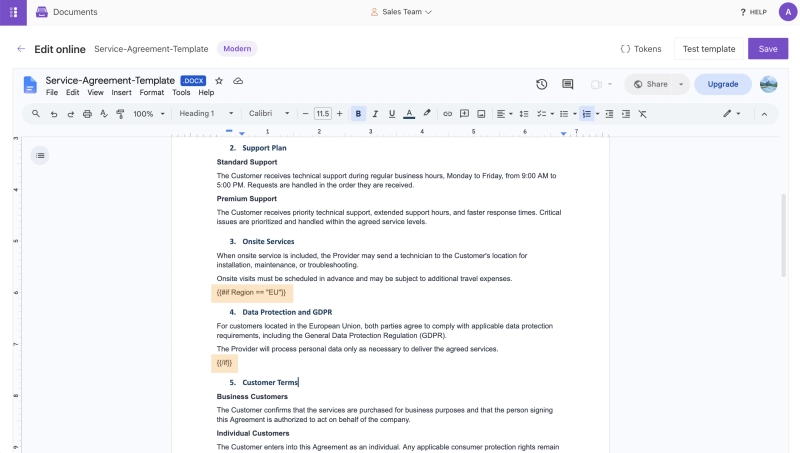 Conditional GDPR section