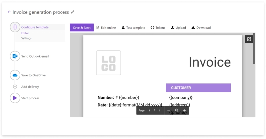 Invoice process output and delivery settings