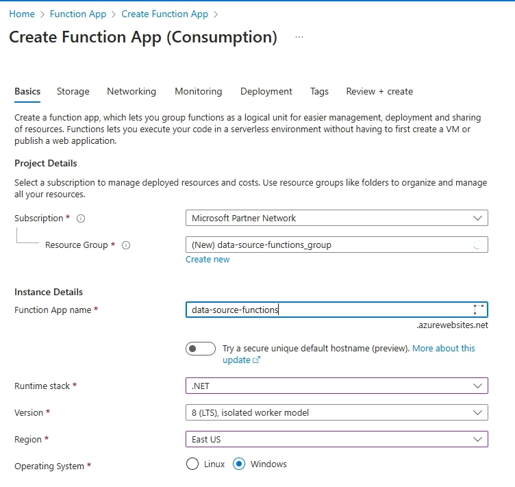 Create Azure Function app