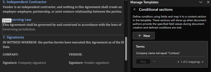 Structured document generation - conditional sections