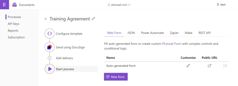 docusign airtable integration plumsail documents start process