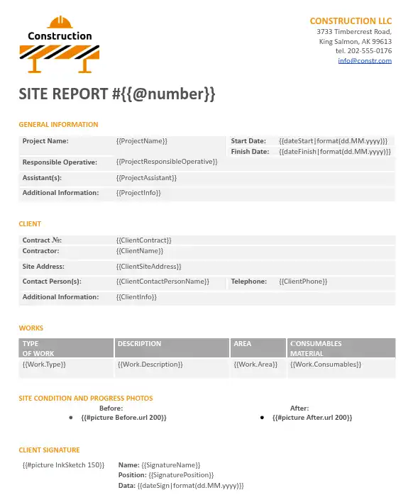 Site report free template for field and on-site work with the ability ...