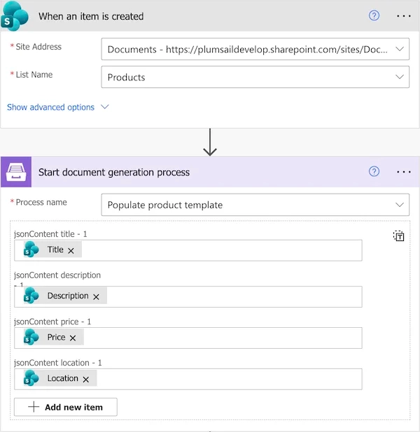 Power Automate flow to populate Excel template using Plumsail Documents