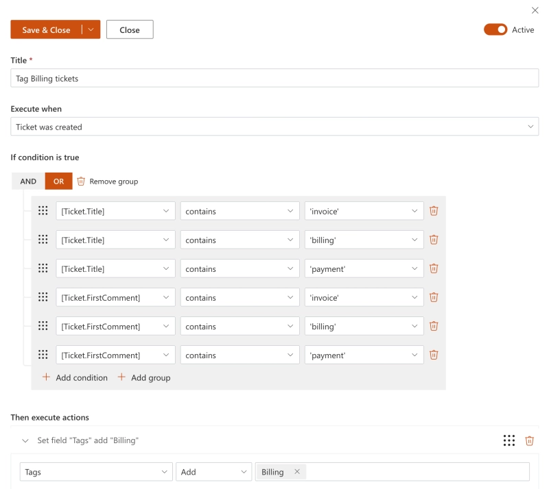 Trigger to tag Billing tickets