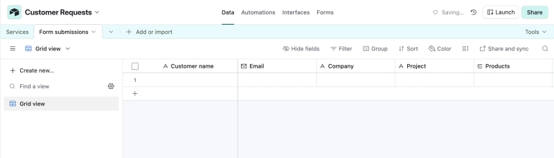Form submissions table
