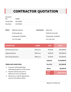Contractor quotation