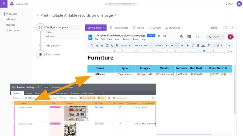 Tokens from Airtable in document template