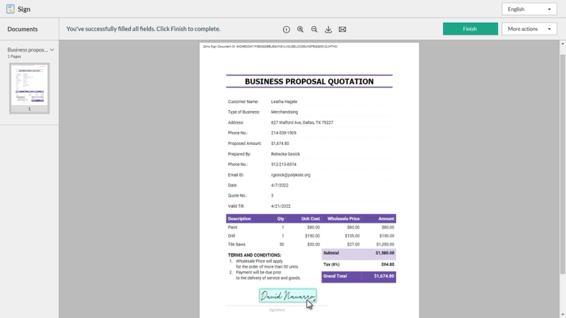 4 deliver document to zoho sign