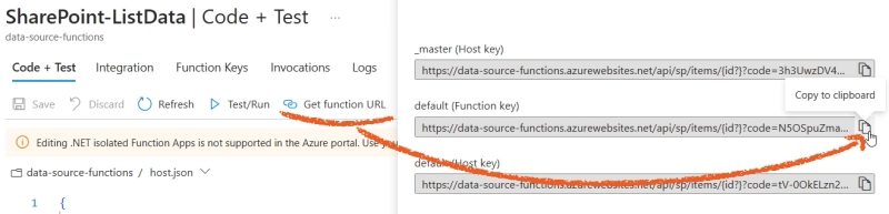 Copy Azure Function URL