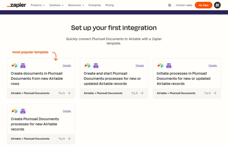 Integration Airtable and Plumsail Documents in Zapier