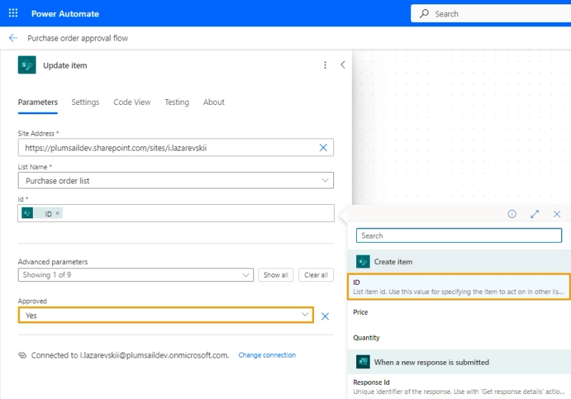 Update the approved request in SharePoint