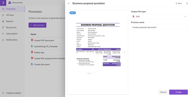 Create Plumsail Documents process
