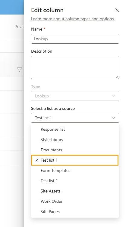 Lookup column target list