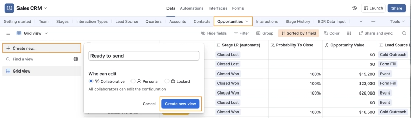 Create new Airtable view