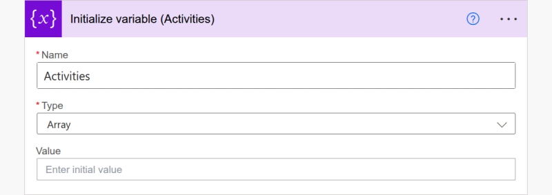 Power Automate array variable used to store SharePoint activities