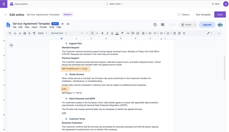 Conditional Onsite Service Terms