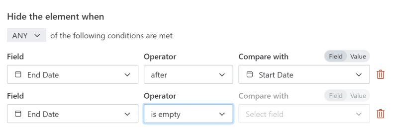 Rule to validate two date fields