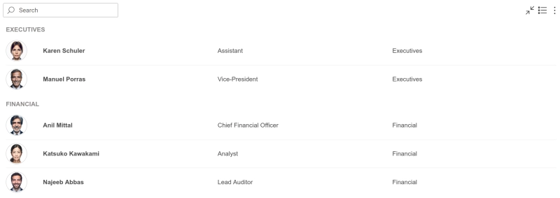 Plumsail Org Chart with an Employee Directory view and List layout