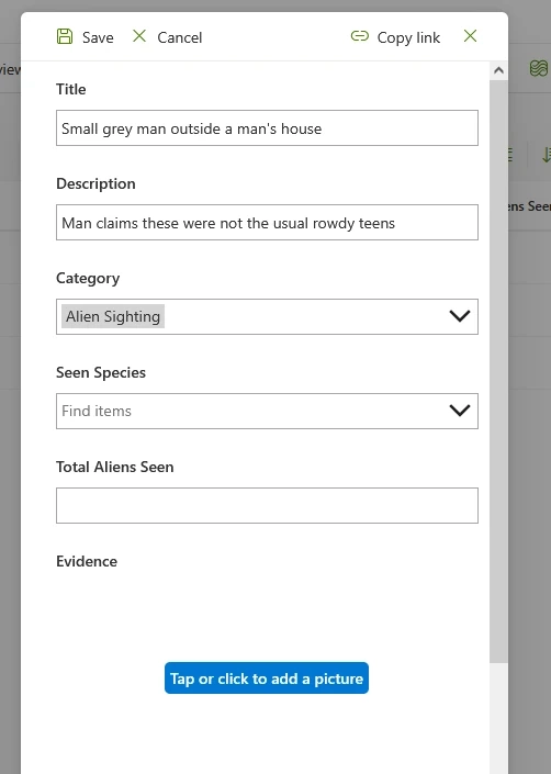Power App form in action