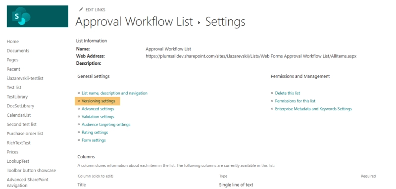 Versioning-settings