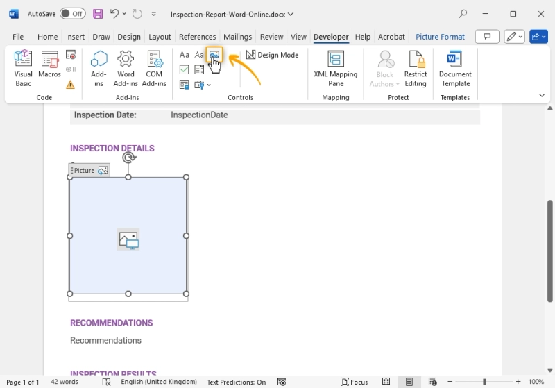 Setting up your template - Picture Content Control