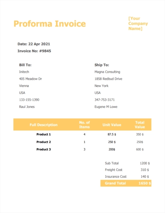 proforma invoice