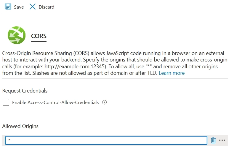 Configure CORS for Azure Function