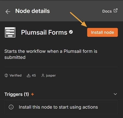 Install Plumsail Forms node in n8n