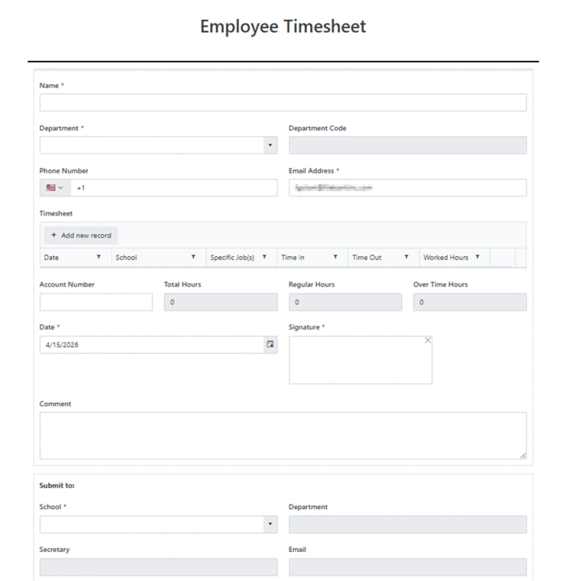 Employee Timesheet form empty