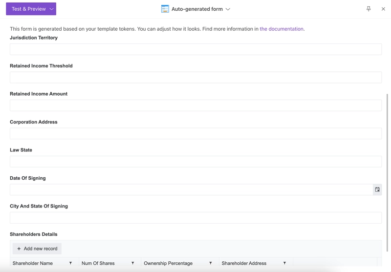auto generated template form