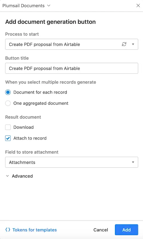 Configure Plumsail button