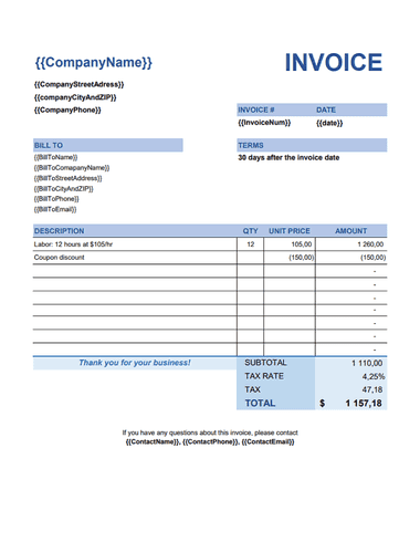 Service invoice template | Plumsail