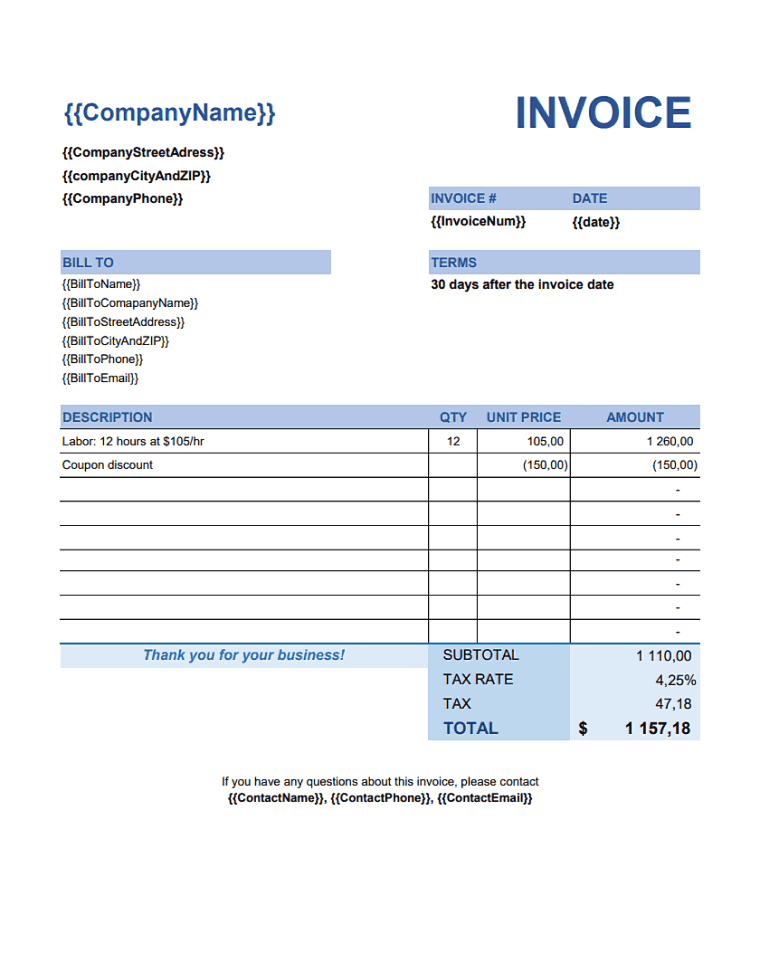 Service invoice template template