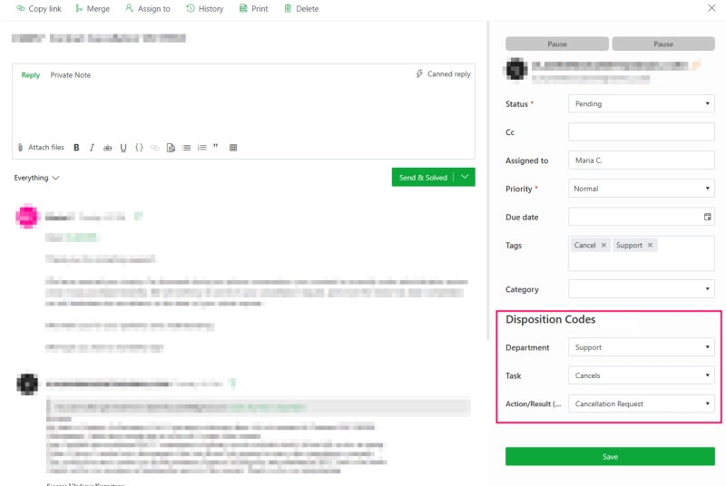 Control of filling in status codes