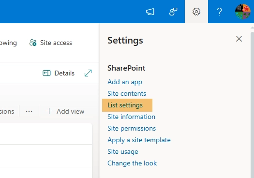 List settings