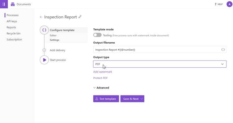 Setting up the process - Settings