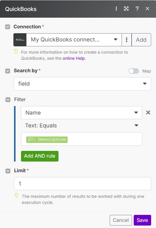 QuickBooks – Search for Items module