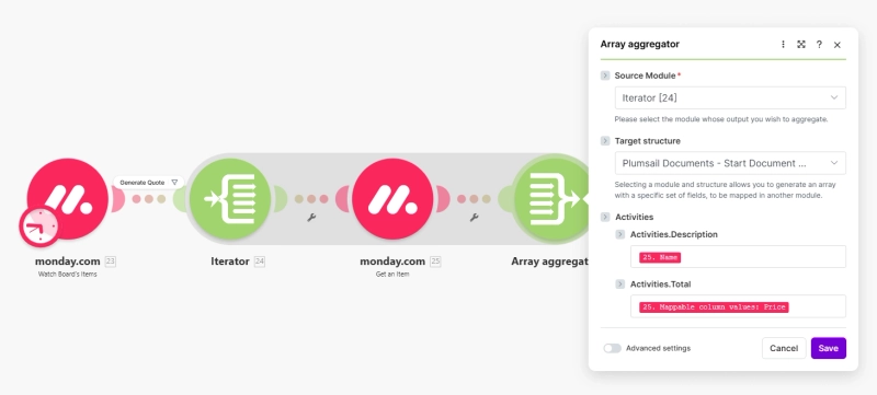 Array aggregator module